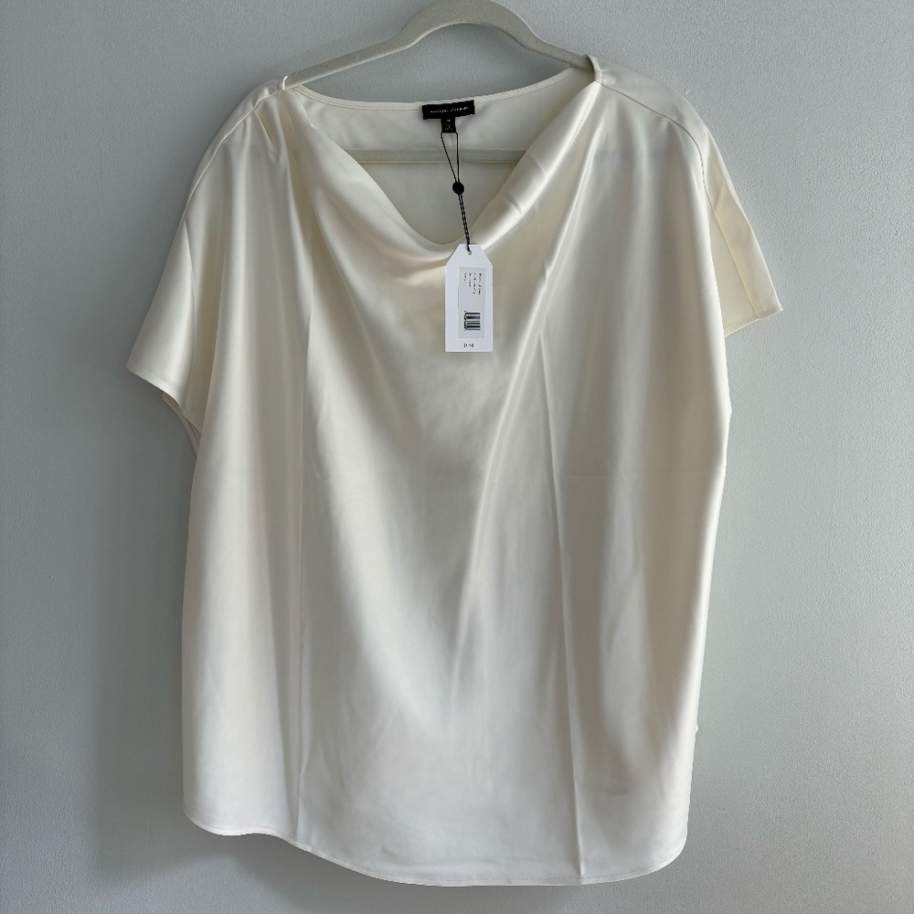 NWT Universal Standard Cream Satin Boatneck Cowl Neck Blouse, size 18/20 2X